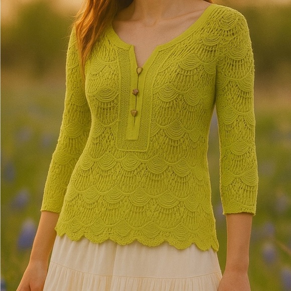 unbranded Tops - Boho Crochet Lime Green‎ Tunic Top Coastal Cowgirl Festival Cottagecore Sz XL